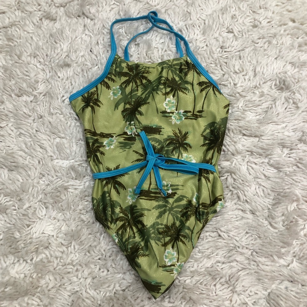 Palm tree girls kids swim one piece